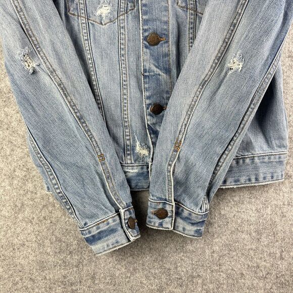 Hollister Trucker Jean Jacket Mens M Blue Distressed Denim Casual Western Y2K - Picture 9 of 16